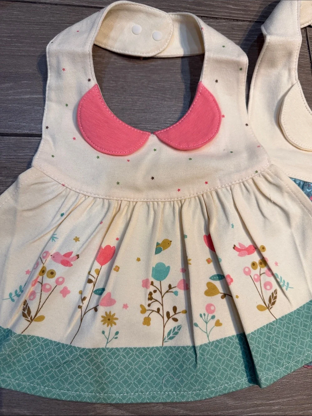 Kids Floral Bibs  baby girl - Cream with Pink and Teal Accents 2 bibs